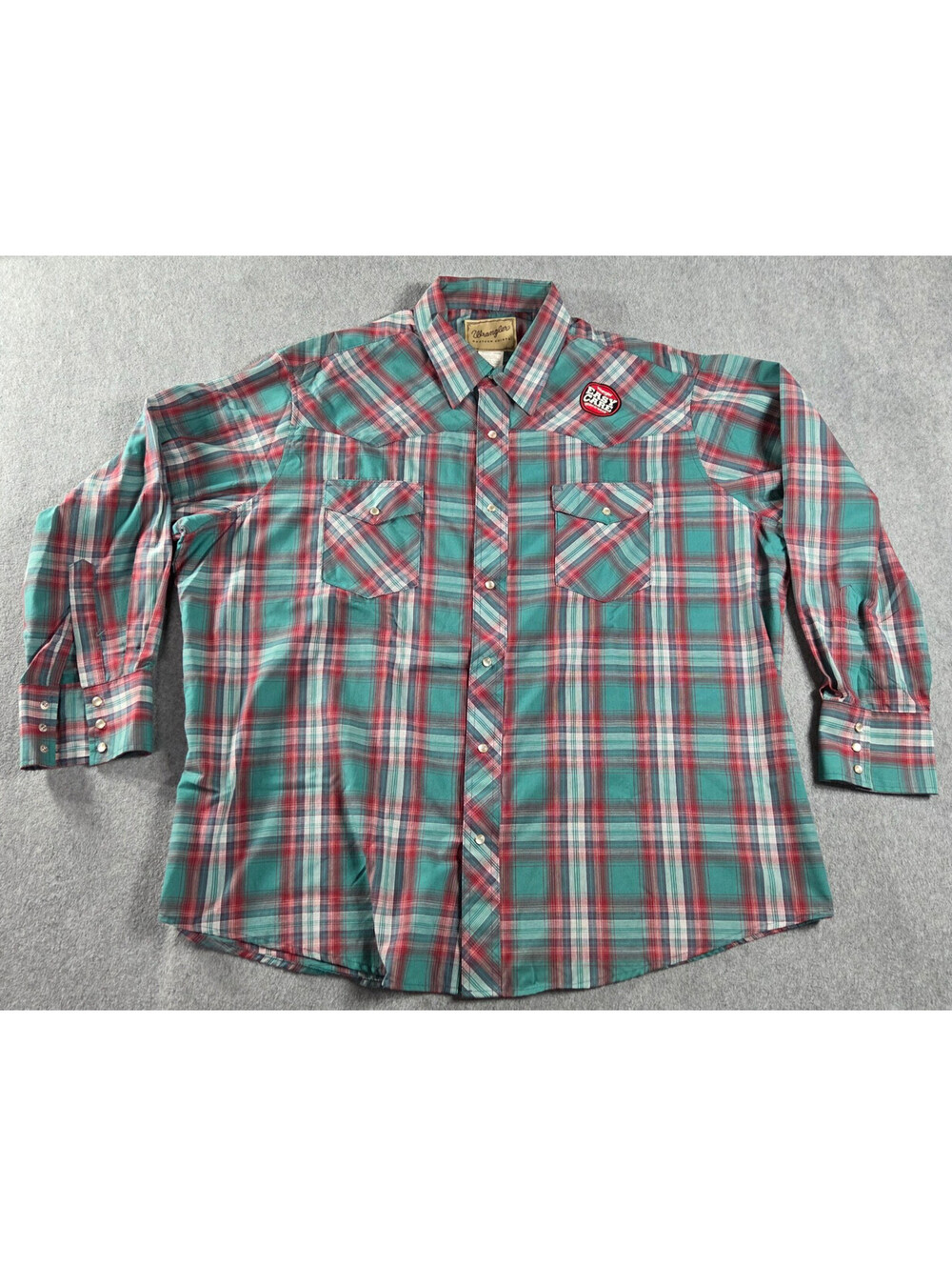 Wrangler Western Shirt Mens 2XL Teal Red Plaid Pearl Snap Long Sleeve NWT